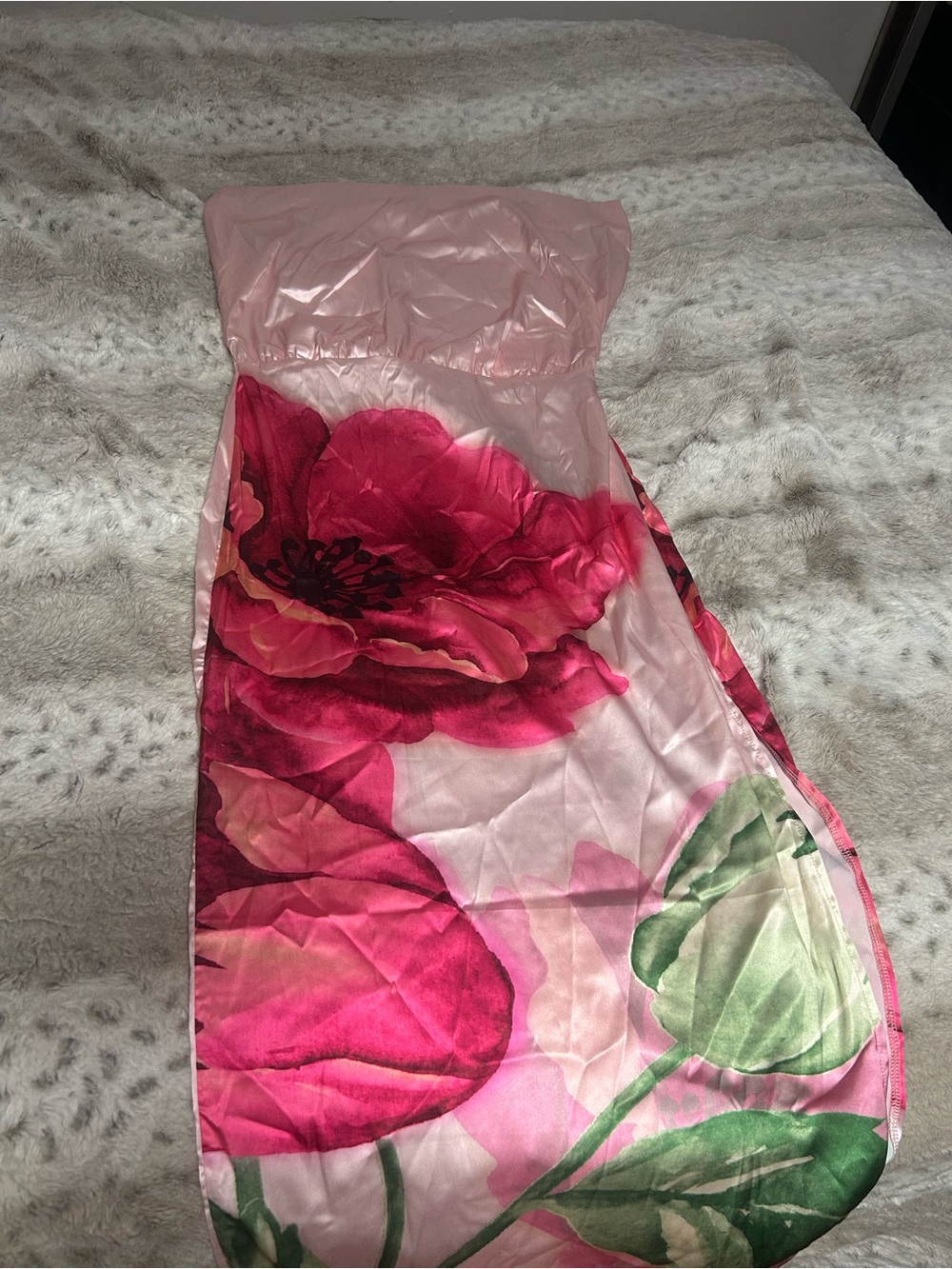Floral Pink Satin Maxi Dress